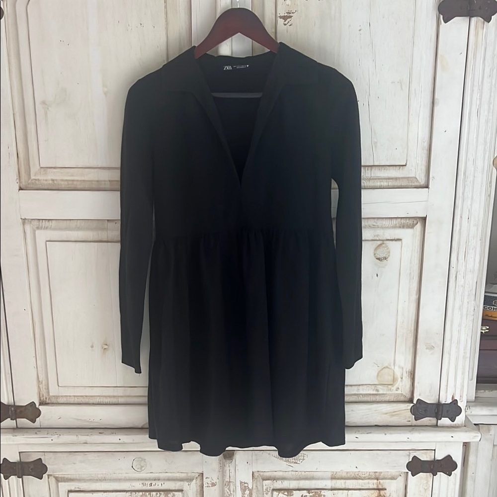 Zara Black Long Sleeve Tunic Top/Dress Sz Ladies Small